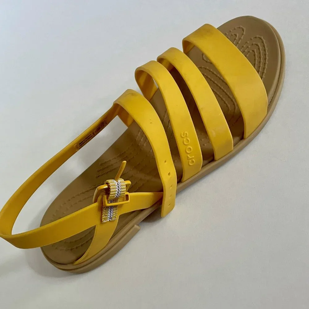 Crocs Tulum Strappy Sandals Size 6 Canary Yellow/Tan 206107 Adjustable Buckle - Picture 10 of 11